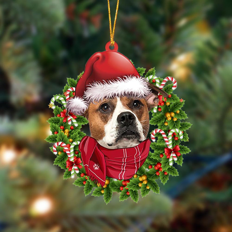 Godmerch- Ornament- American Bulldog 1-Xmas Bandana Hanging Ornament, Happy Christmas Ornament, Car Ornament
