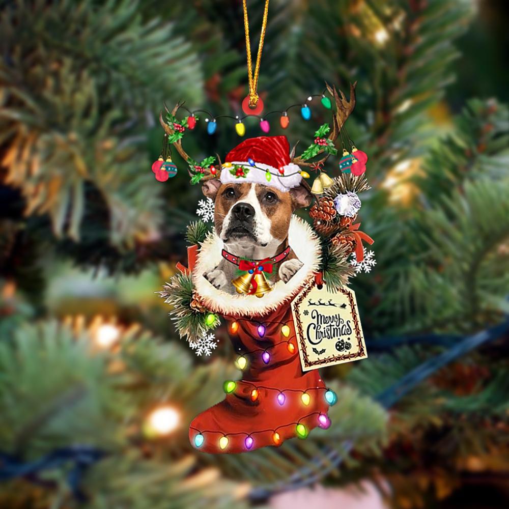 Godmerch- Ornament- American Bulldog 1-Xmas Boot-Two Sided Ornament, Happy Christmas Ornament, Car Ornament