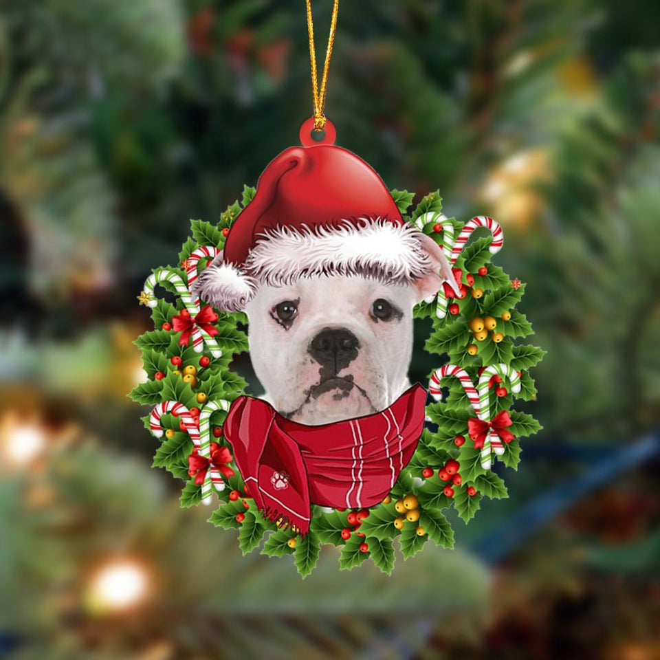 Ornament- American Bulldog 2-Xmas Bandana Hanging Ornament, Happy Christmas Ornament, Car Ornament