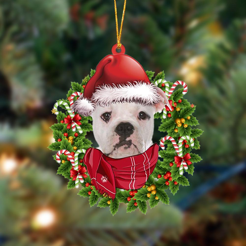 Ornament- American Bulldog 2-Xmas Bandana Hanging Ornament, Happy Christmas Ornament, Car Ornament