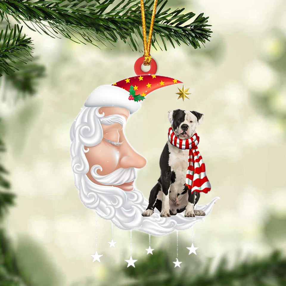 American Bulldog With Santa Christmas Ornament Dog Christmas Ornament