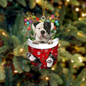 American Bulldog In Snow Pocket Christmas Ornament Godmerch