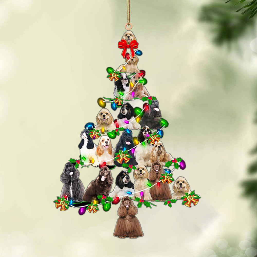 Ornament- American Cocker Spaniel-Christmas Tree Lights-Two Sided Ornament, Christmas Ornament, Car Ornament