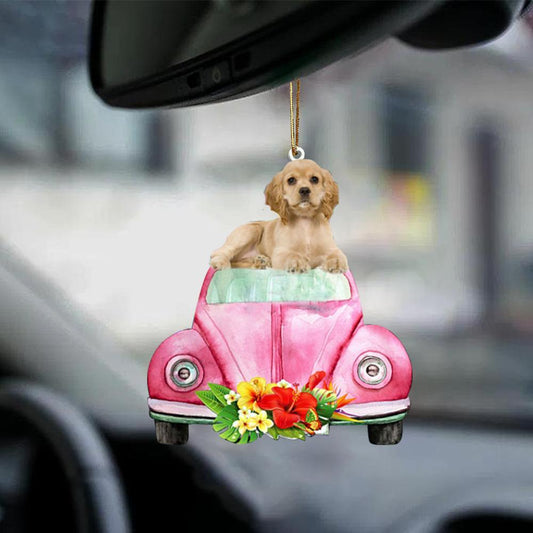 American Cocker Spaniel-Pink Hippie Car-Two Sided Ornament