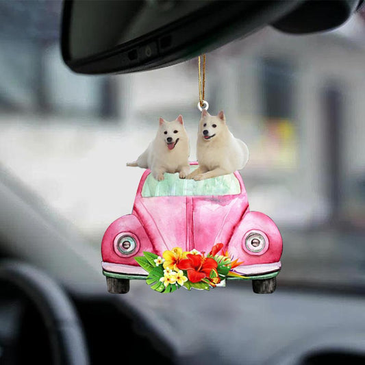 American Eskimo-Pink Hippie Car-Two Sided Ornament