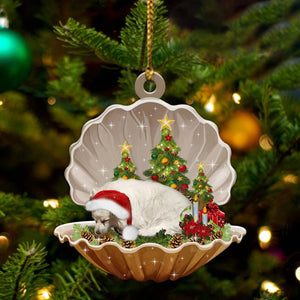 Ornament- American Eskimo-Sleeping Pearl in Christmas Two Sided Ornament, Christmas Ornament, Car Ornament