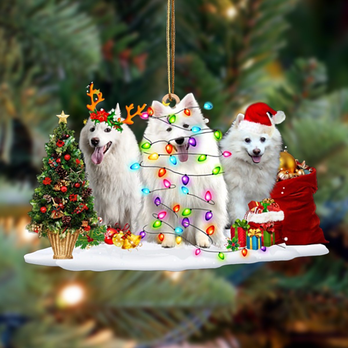 Ornament- American Eskimo Dog-Christmas Dog Friends Hanging Ornament, Happy Christmas Ornament, Car Ornament