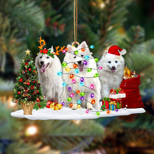 Ornament- American Eskimo Dog-Christmas Dog Friends Hanging Ornament, Happy Christmas Ornament, Car Ornament