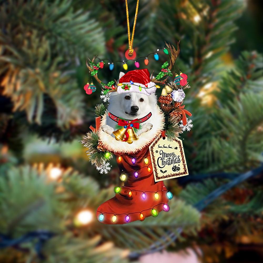 Godmerch- Ornament- American Eskimo-Xmas Boot-Two Sided Ornament, Happy Christmas Ornament, Car Ornament