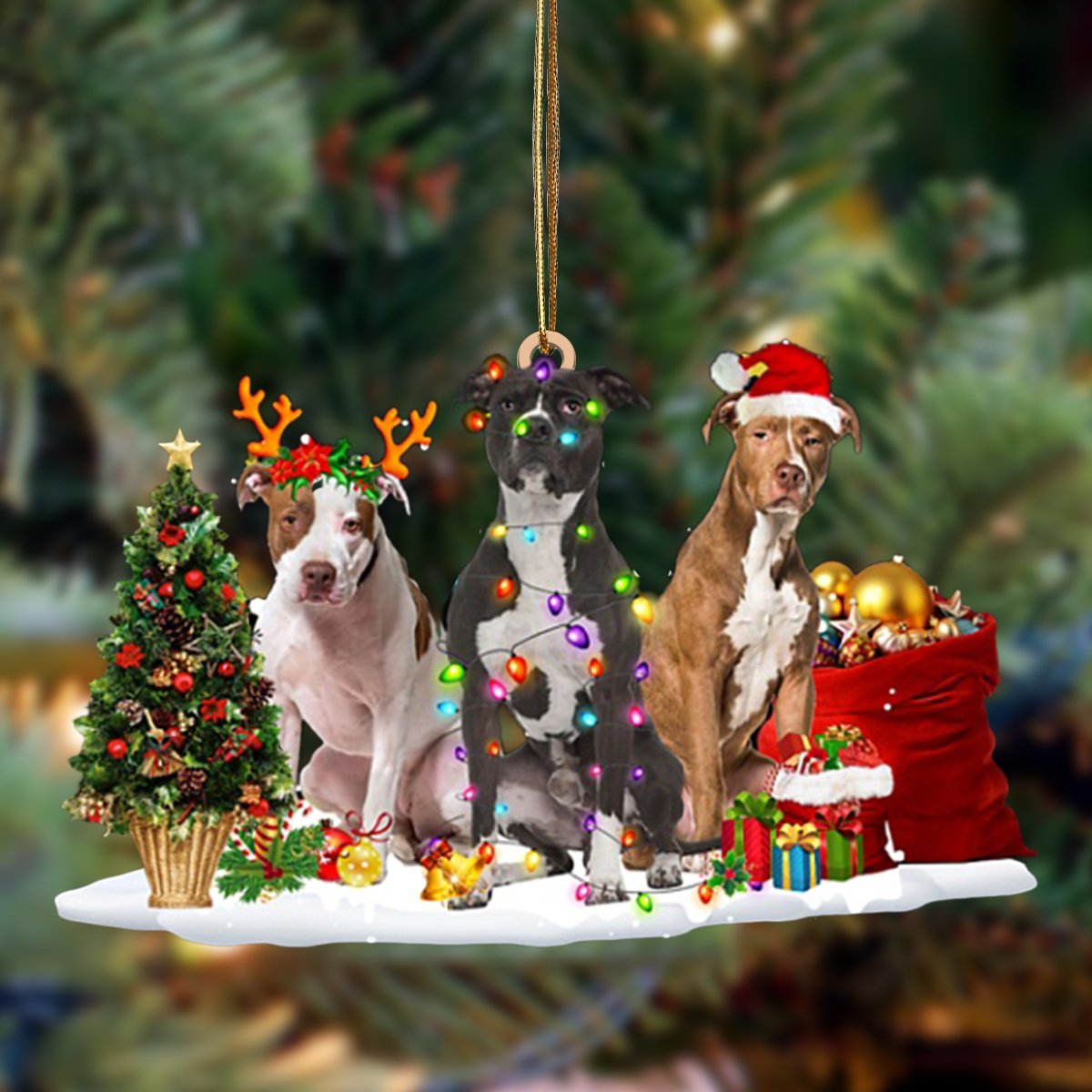 Ornament- American Pit Bull Terrier-Christmas Dog Friends Hanging Ornament, Christmas Ornament, Car Ornament
