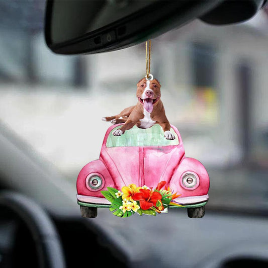 American Pit Bull Terrier-Pink Hippie Car-Two Sided Ornament