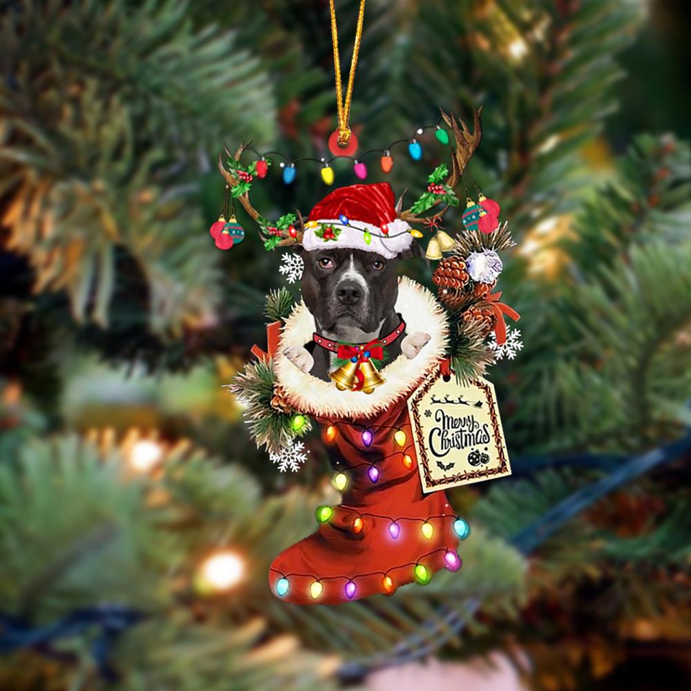 Godmerch- Ornament- American Pit Bull Terrier-Xmas Boot-Two Sided Ornament, Happy Christmas Ornament, Car Ornament
