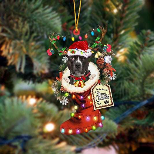 Godmerch- Ornament- American Pit Bull Terrier-Xmas Boot-Two Sided Ornament, Happy Christmas Ornament, Car Ornament