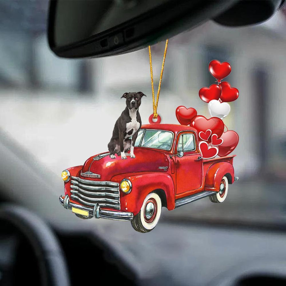 American Pit Pull Terrierh-Red Sports Car-Two Sided Ornament