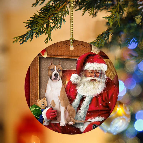 Ornament- American Staffordshire Terrier With Santa Christmas Ornament, Christmas Ornament, Car Ornament