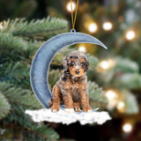 Godmerch- Ornament- Aussiedoodle 02 Sits On The Moon Hanging Ornament Dog Ornament, Car Ornament, Christmas Ornament