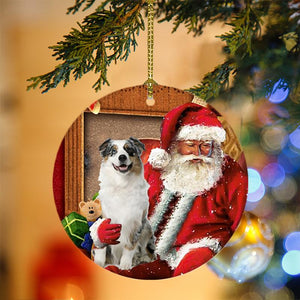 Godmerch- Ornament- Australian-Shepherd With Santa Christmas Ornament, Happy Christmas Ornament, Car Ornament