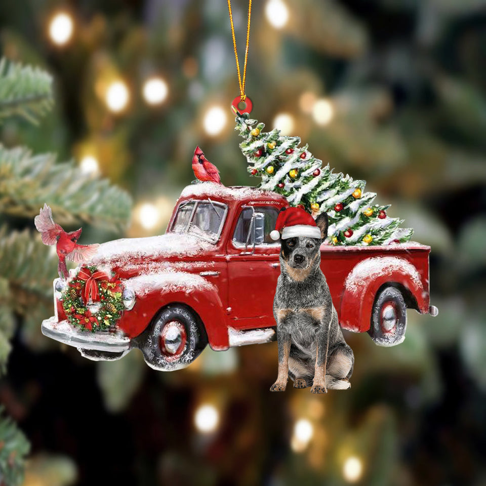 Ornament- Australian Cattle Dog-Cardinal & Truck Two Sided Ornament, Happy Christmas Ornament, Car Ornament