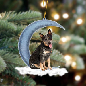 Godmerch- Ornament- Australian Cattle Sits On The Moon Hanging Ornament Dog Ornament, Car Ornament, Christmas Ornament