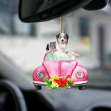 Australian Shepherd-Pink Hippie Car-Two Sided Ornament
