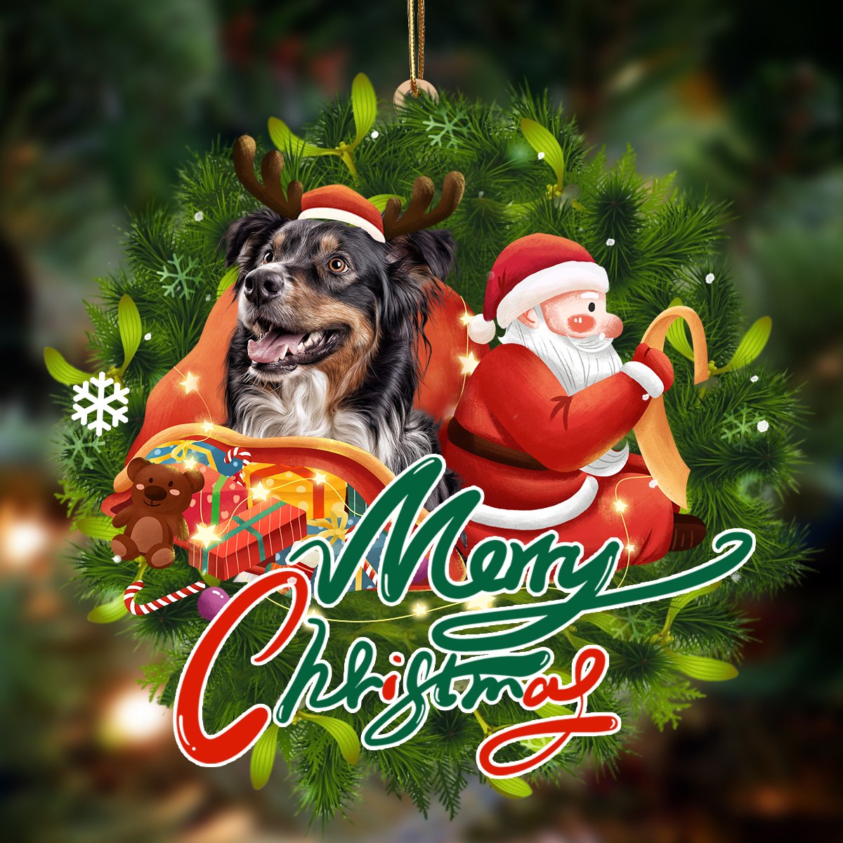 Godmerch- Ornament- Australian Shepherd-Santa & dog Hanging Ornament, Happy Christmas Ornament, Car Ornament