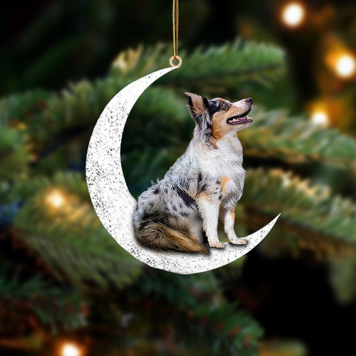 Australian Shepherd Sit On The Moon Two Sided Ornament Dog Hanging Christmas Ornament