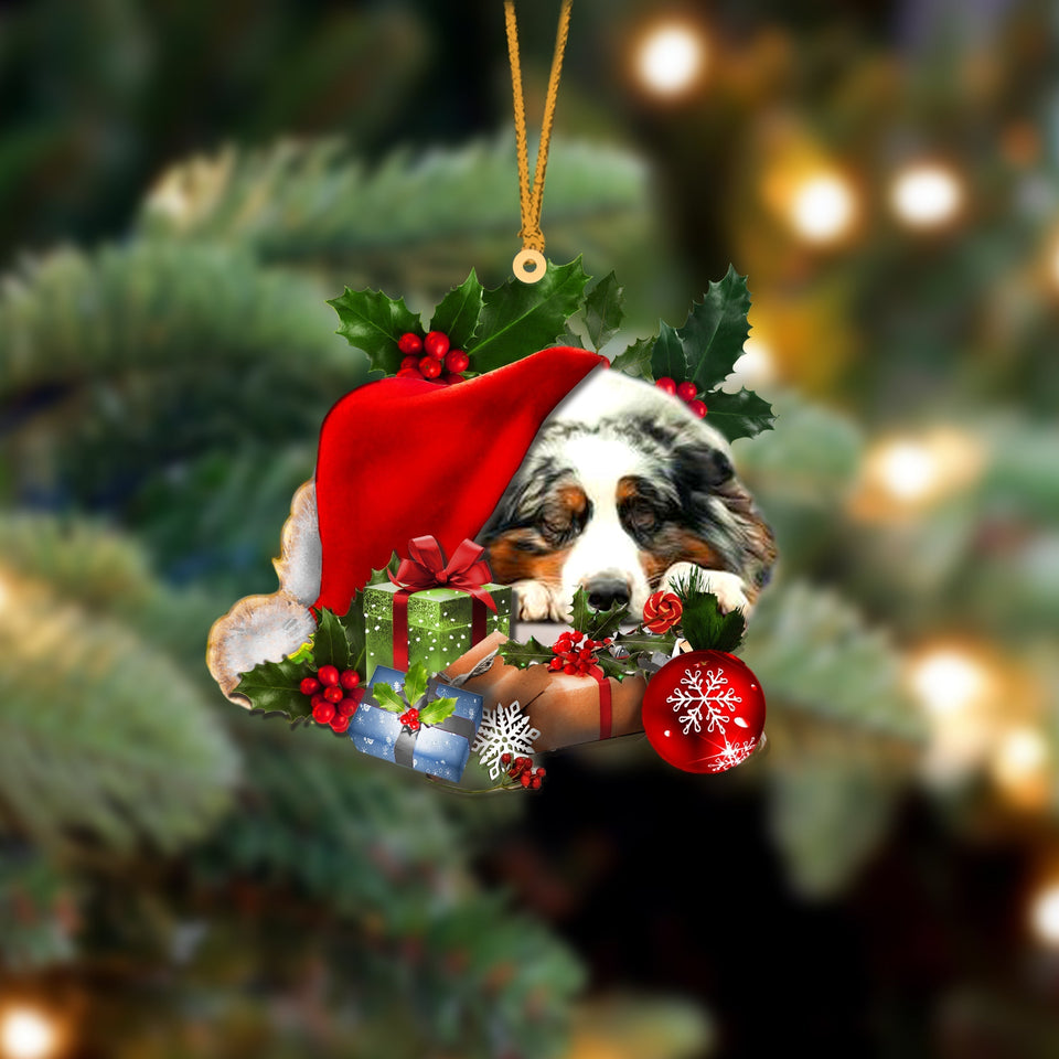 Australian Shepherd-Sleeping In Hat Two Sides Ornament Dog Sleeping Ornament