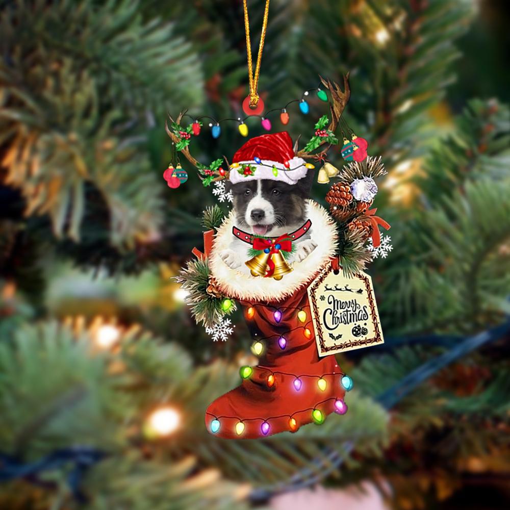 Godmerch- Ornament- Australian Shepherd 1-Xmas Boot-Two Sided Ornament, Happy Christmas Ornament, Car Ornament