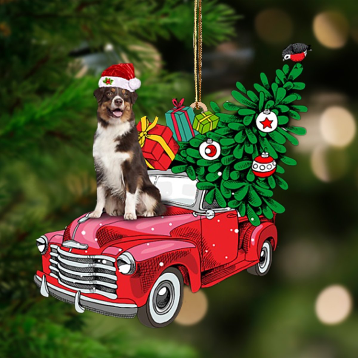 Australian Shepherd 3-Pine Truck Hanging Ornament