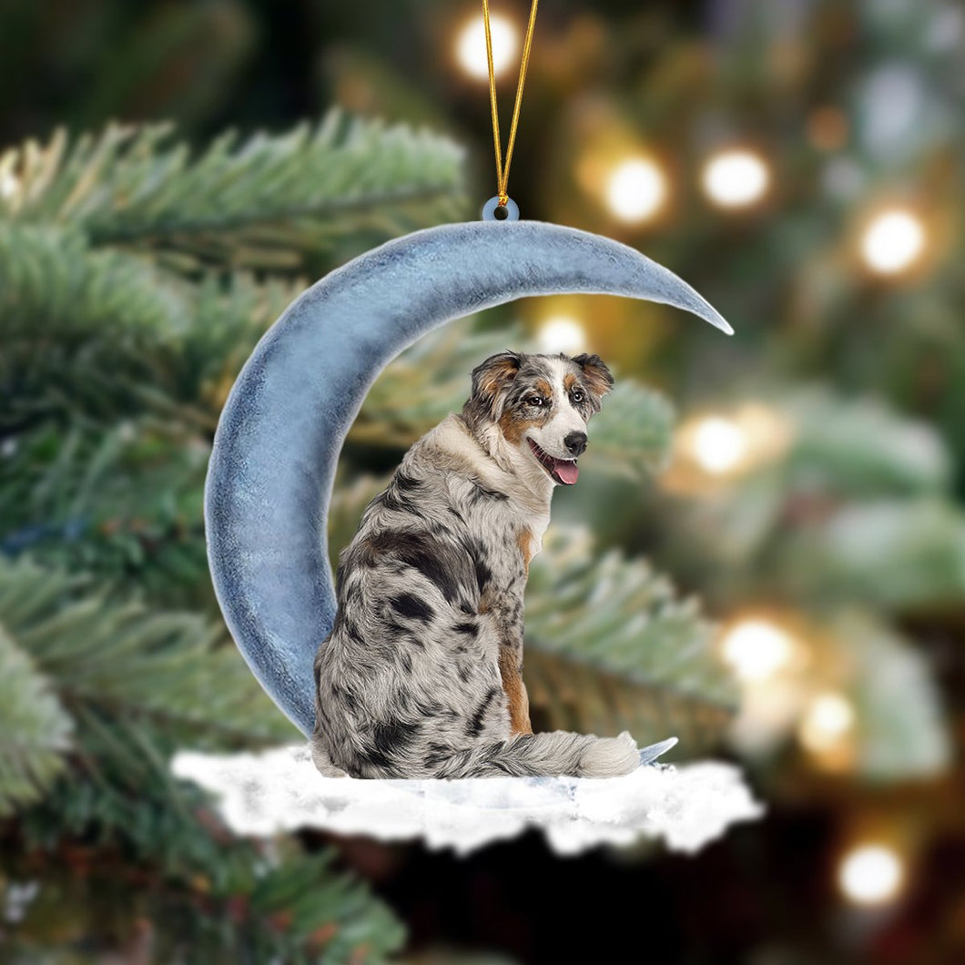 Godmerch- Australian Shepherd Sits On The Moon Hanging Ornament Dog Ornament, Car Ornament, Christmas Ornament
