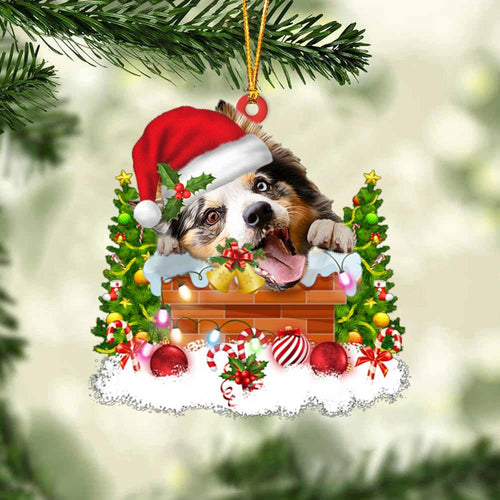 Australian Shepherd In The Chimney Hanging Ornament Dog Christmas Ornament