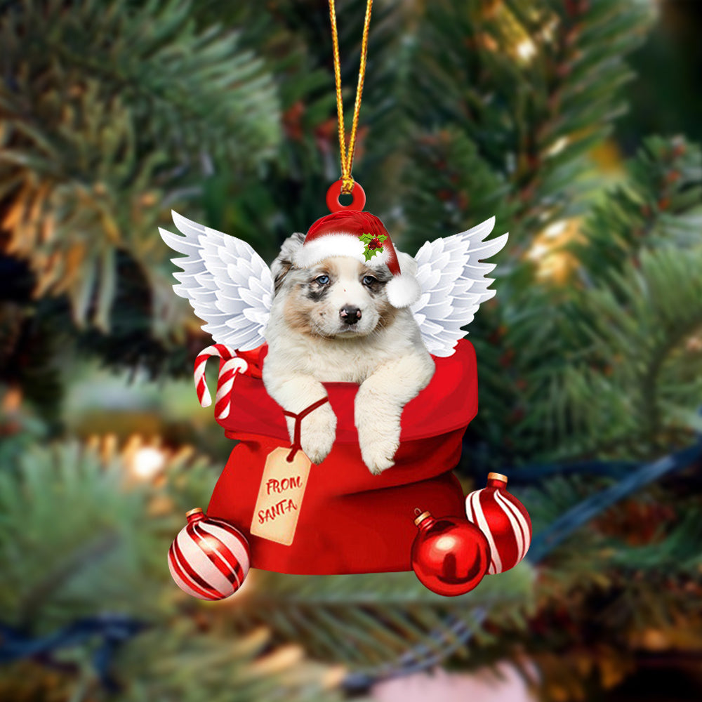 Australian Shepherd Angel Gift From Santa Christmas Ornament, Dog Flat Acrylic Ornament