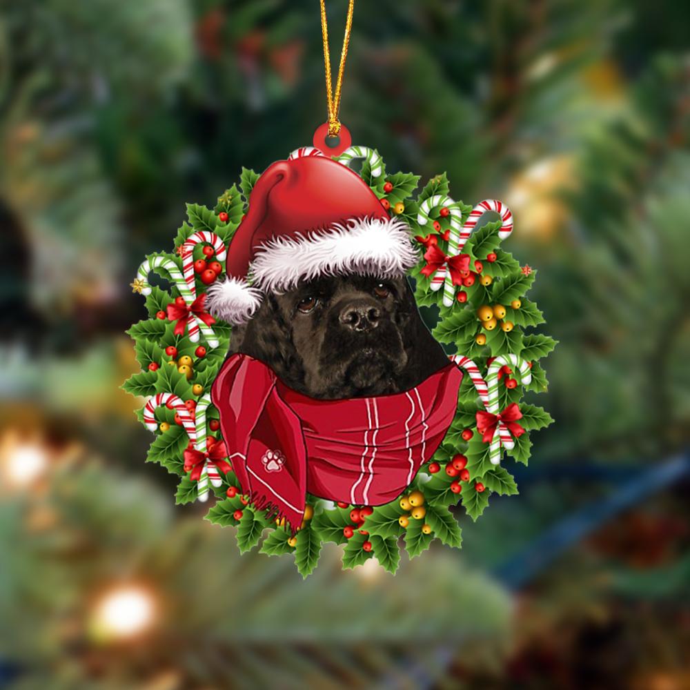 Ornament- BLACK American Cocker Spaniel-Xmas Bandana Hanging Ornament, Happy Christmas Ornament, Car Ornament
