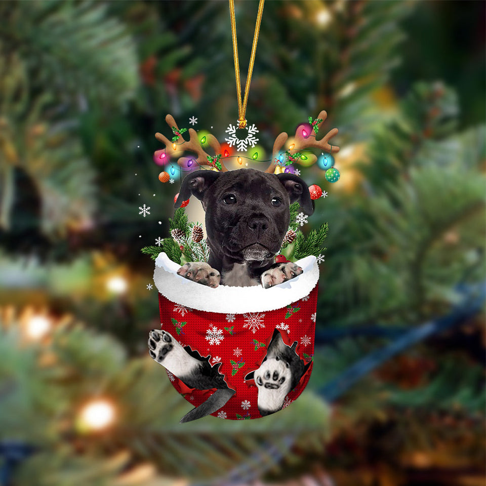 Black American Staffordshire Terrier-In Christmas Pocket Two Sides Ornament, Christmas Dog Hanging Ornament