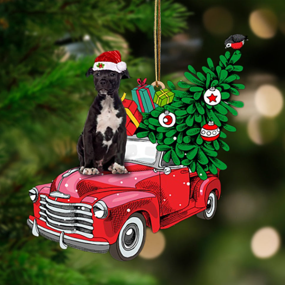 Ornament- BLACK American Staffordshire Terrier-Pine Truck Hanging Ornament, Christmas Ornament, Car Ornament