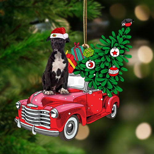 BLACK American Staffordshire Terrier-Pine Truck Hanging Ornament