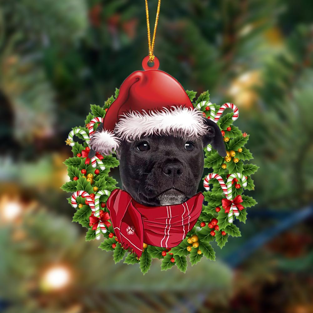 BLACK American Staffordshire Terrier-Xmas Bandana Hanging Ornament, Christmas Ornament, Car Ornament