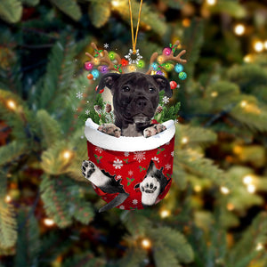 BLACK American Staffordshire Terrier In Snow Pocket Christmas Ornament Flat Acrylic Dog Ornament