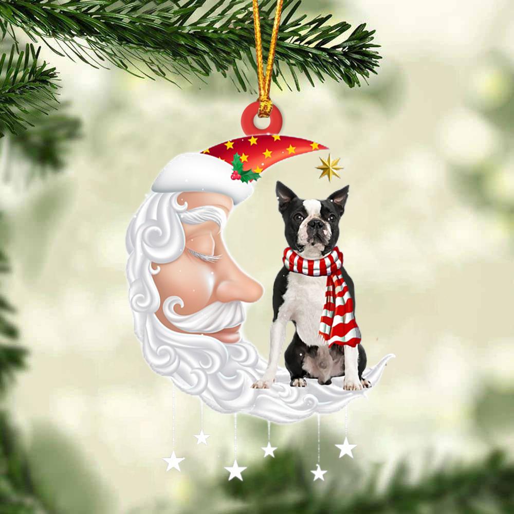 Black Boston Terrier With Santa Christmas Ornament Dog Christmas Ornament
