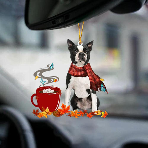 Black Boston Terrier-Fall Chocolate-Two Sided Ornament