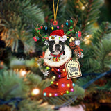 Godmerch- Ornament- BLACK Boston Terrier-Xmas Boot-Two Sided Ornament, Happy Christmas Ornament, Car Ornament