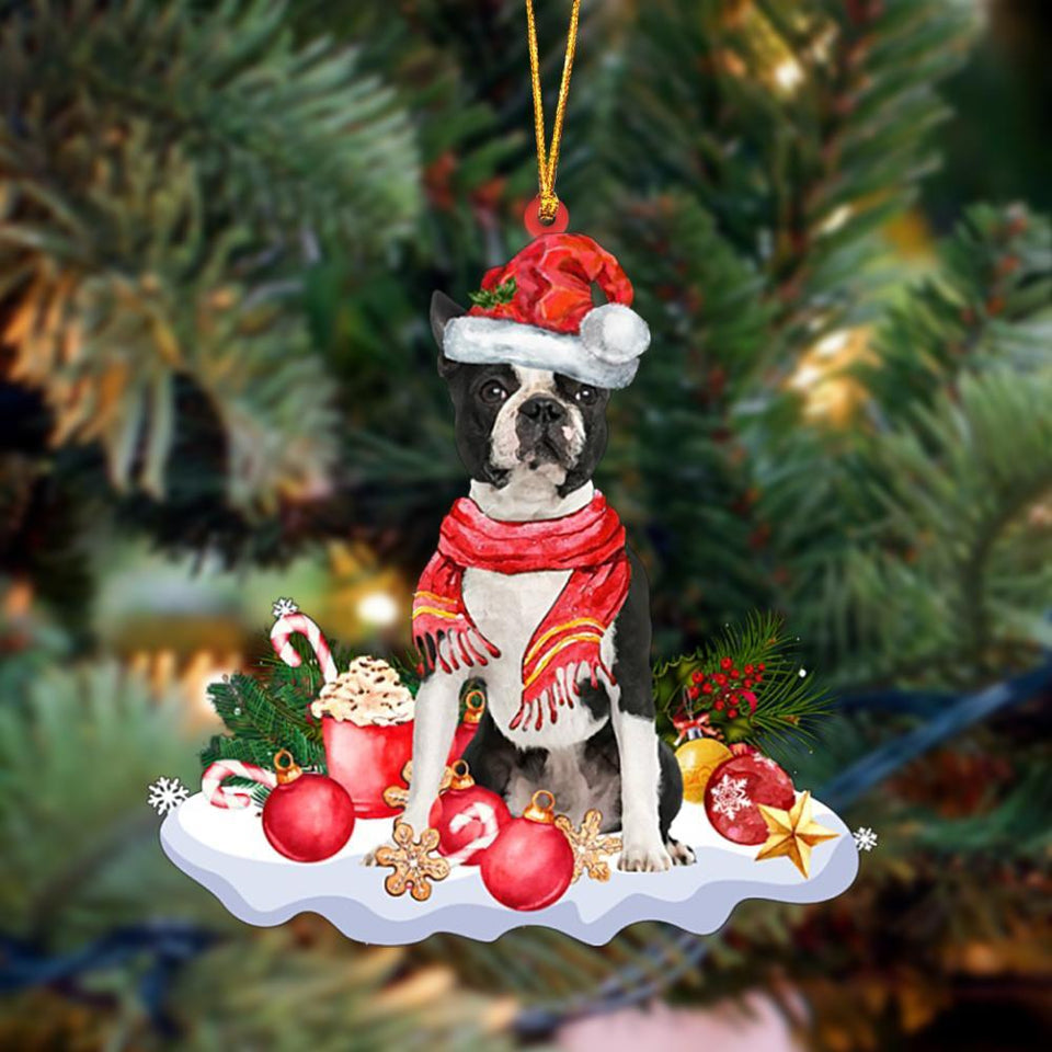 Ornament- BLACK Boston Terrier-Better Christmas Hanging Ornament, Happy Christmas Ornament, Car Ornament