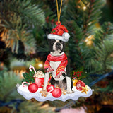 Ornament- BLACK Boston Terrier-Better Christmas Hanging Ornament, Happy Christmas Ornament, Car Ornament