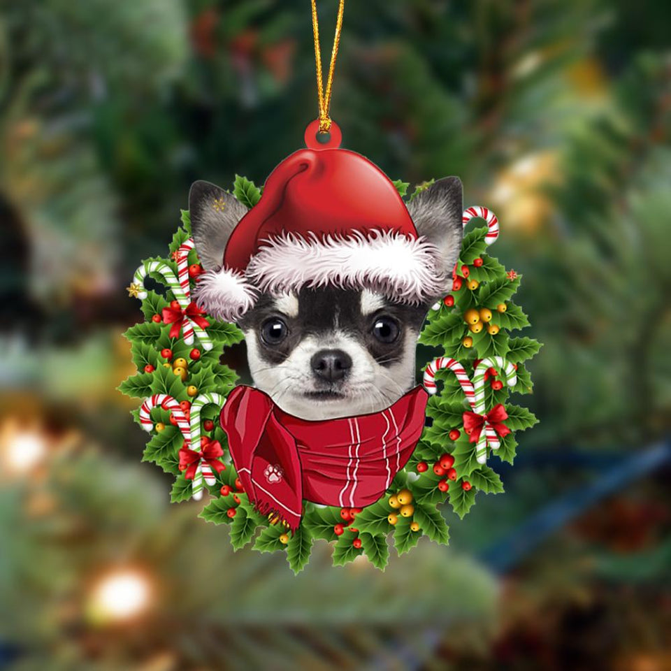 Godmerch- Ornament- BLACK Chihuahua-Xmas Bandana Hanging Ornament, Happy Christmas Ornament, Car Ornament