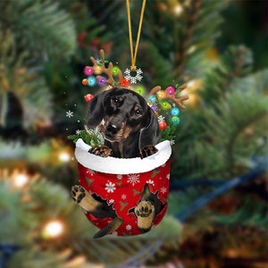 Ornament- BLACK Dachshund-In Christmas Pocket Two Sides Ornament, Happy Christmas Ornament, Car Ornament