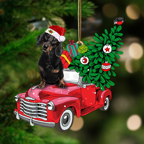 Godmerch- Ornament- BLACK Dachshund-Pine Truck Hanging Ornament, Happy Christmas Ornament, Car Ornament