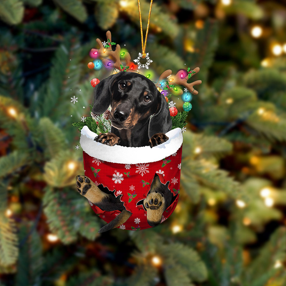 BLACK Dachshund In Snow Pocket Christmas Ornament Flat Acrylic Dog Ornament