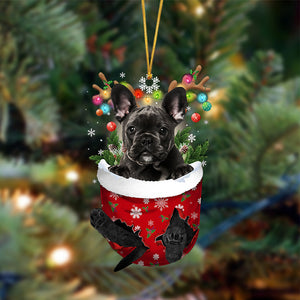 Black French Bulldog-In Christmas Pocket Two Sides Ornament, Christmas Dog Hanging Ornament