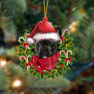 Godmerch- Ornament- BLACK French Bulldog-Xmas Bandana Hanging Ornament, Happy Christmas Ornament, Car Ornament