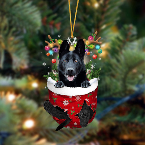 Black German Shepherd-In Christmas Pocket Two Sides Ornament, Christmas Dog Hanging Ornament